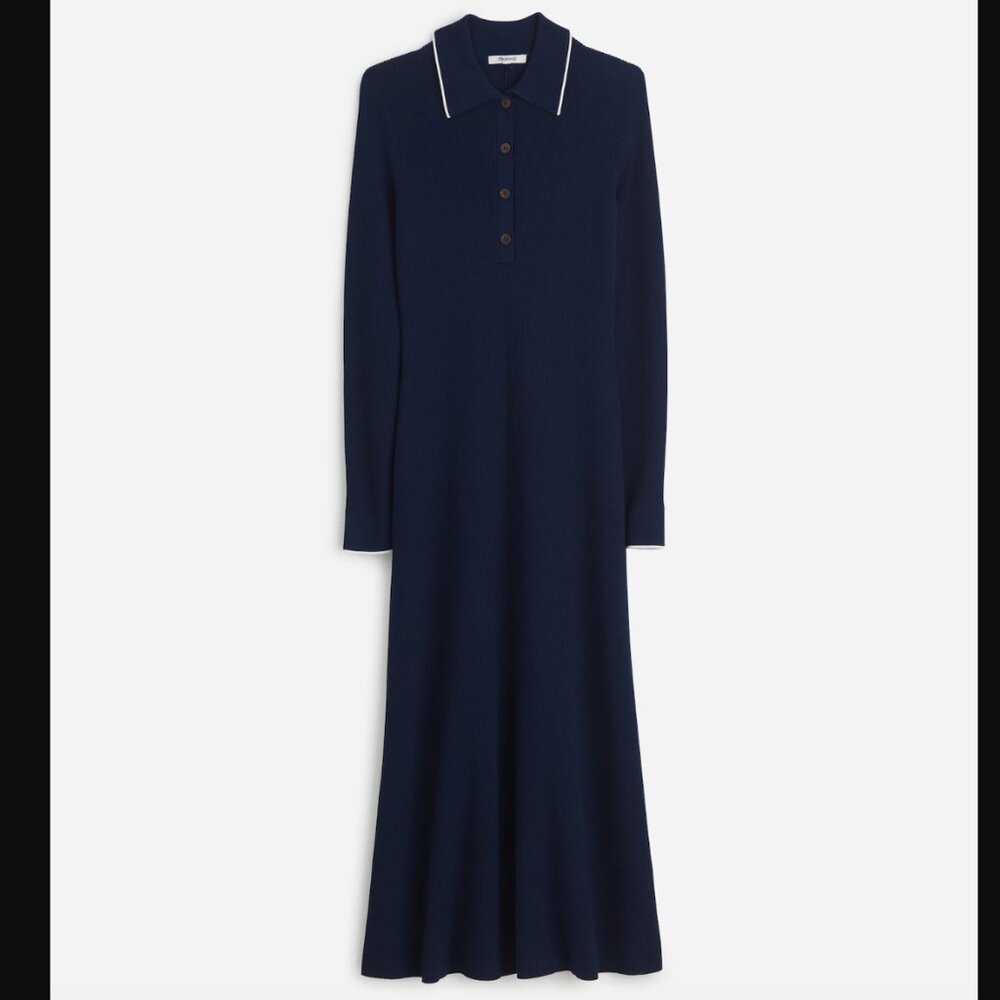 Ribbed Long-Sleeve Midi Dress, Madewell, XXS Navy
